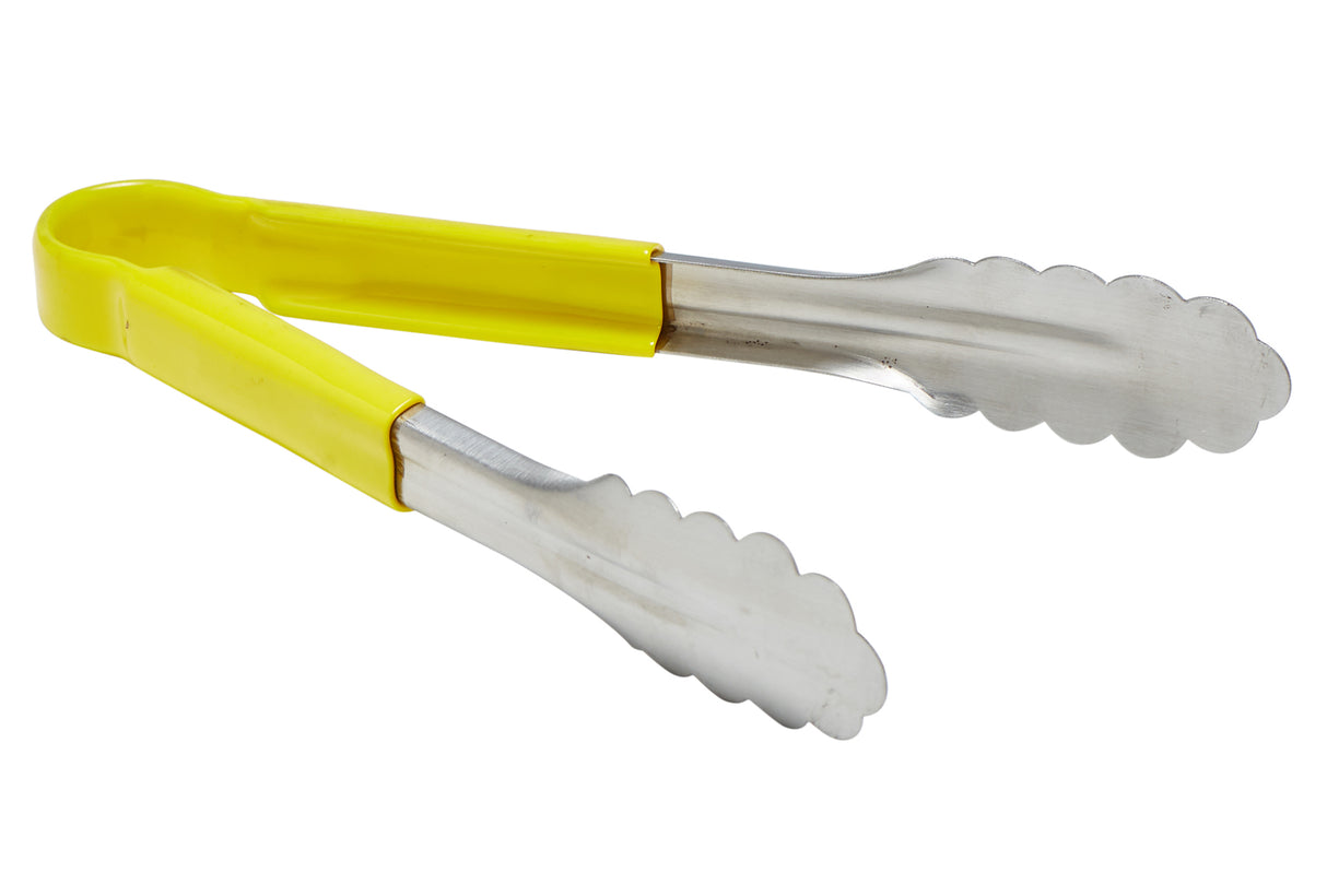 9" Stainless Steel Tong with Yellow Plastic-Coated Handle