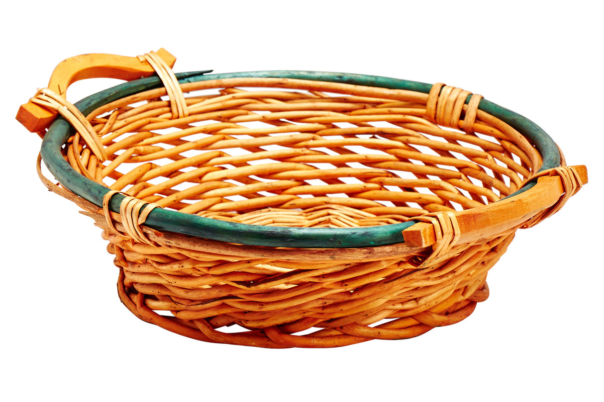 Panier en osier, 13"x4", rond, 2 tons, avec poignées, 5236a